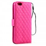 Wholesale iPhone 6 Plus 5.5 Quilted Flip PU Leather Wallet Case with Strap (Hot Pink)